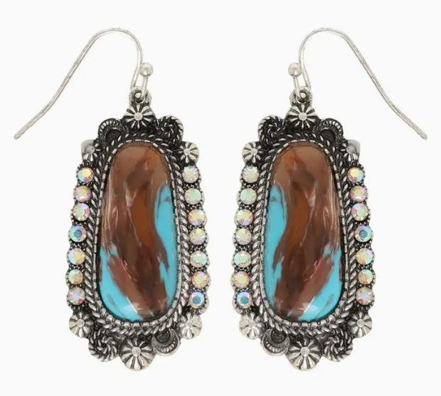 Earrings, Trapezoid Turquoise Concho Drop Earrings