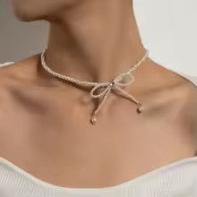 Necklace, Bow Pearl Zircon Choker Necklace Bowknot Tassel