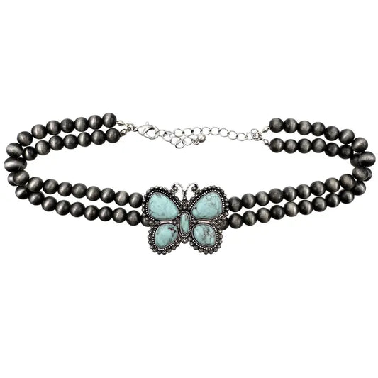 Necklace, Bohemian Western Butterfly Turquoise Choker Necklace