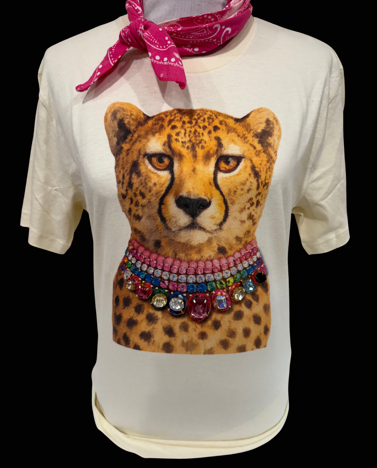 Jeweled Collar Leopard on Natural Crew DS