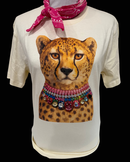 Jeweled Collar Leopard on Natural Crew DS