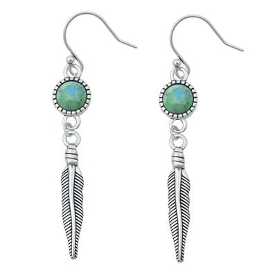 Earrings, Feather Dangle Earrings (Turquoise) .925 SS