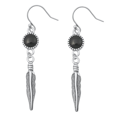 Earrings, Feather Dangle Earrings (Onyx) .925 SS