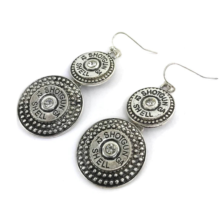 Earrings, Shotgun Shell Bullet Style Dangle Earrings Silver