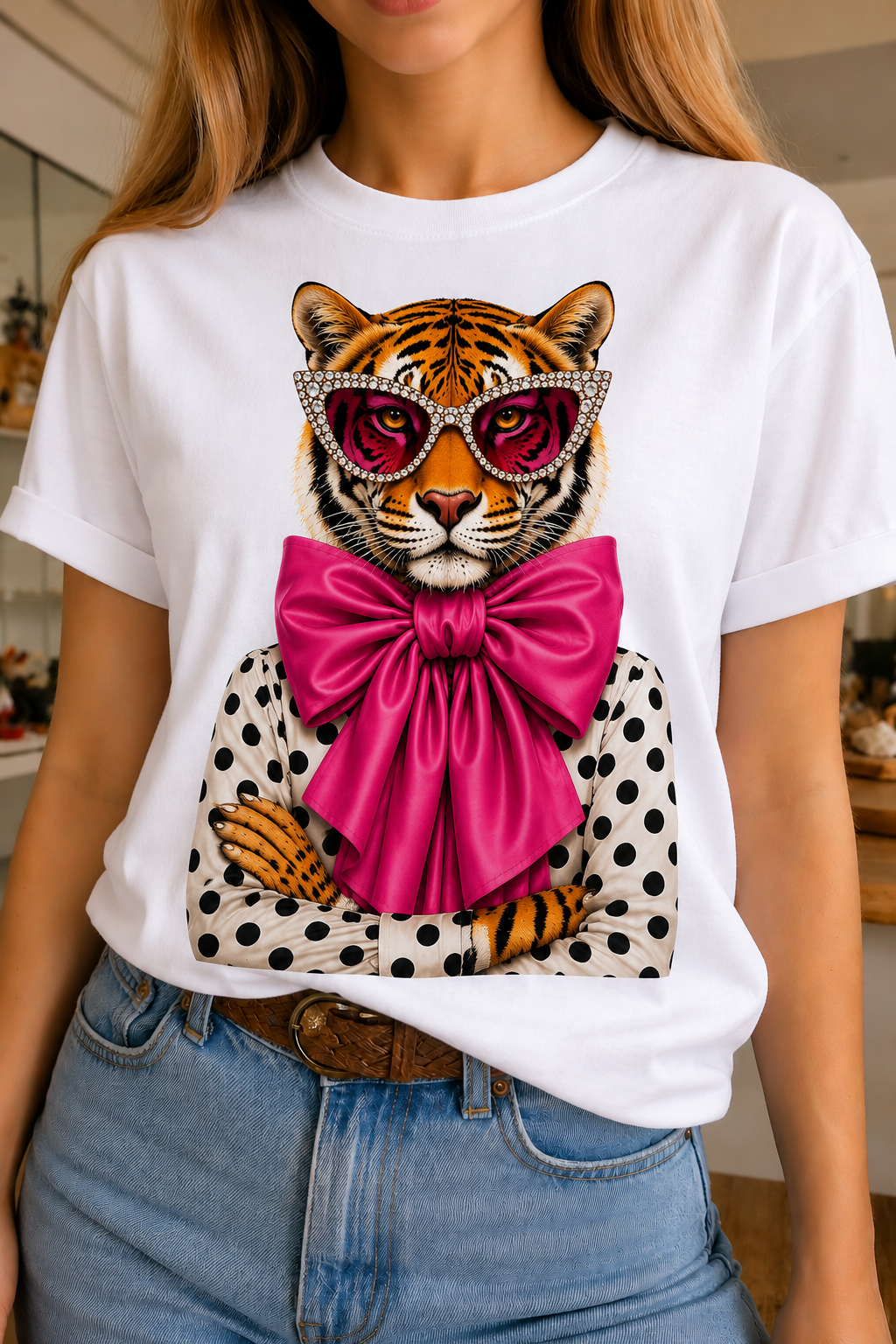 Polka Dot Tiger White Crew DS