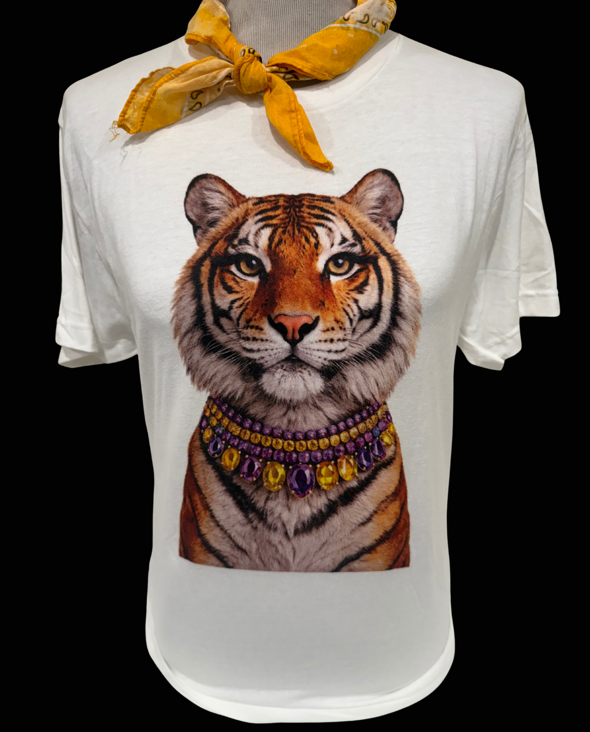 Purple & Gold Jeweled Tiger on White Tee DS